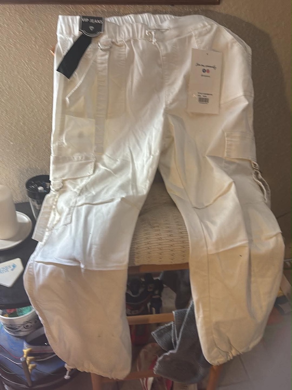 Men's White Cargo Jogger Pants - Versatile Utility Style unisex